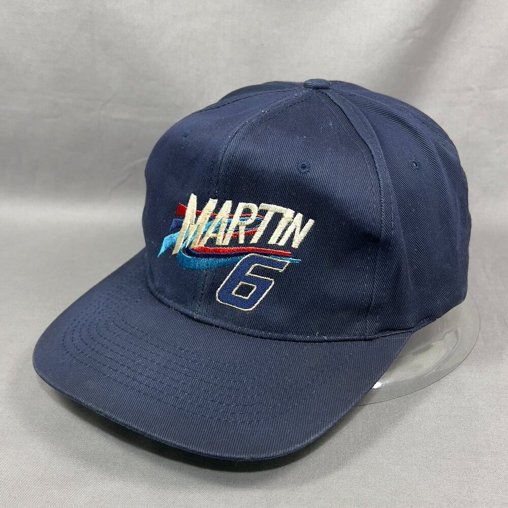 Vtg Mark Martin #6 NASCAR Snapback Hat KC Navy Roush Racing Valvoline Ford Mens